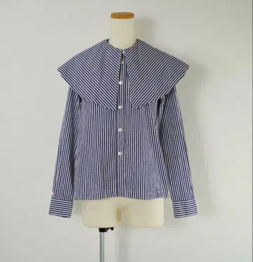 스트라이프 카라 부착 긴팔 셔츠 빅 칼라