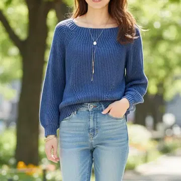 MONILE 리브 편직 니트 스웨터 긴팔 보트넥 래글런 슬리브