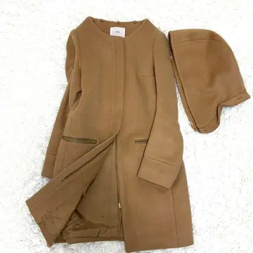 새상품급 이에나 노카라 코트 벨트 부착 후드 부착 여성용 베이지 S 상당