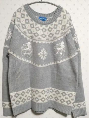 디즈니 리조트 미키 니트 노르딕 무늬 스웨터 M 사이즈 그레이