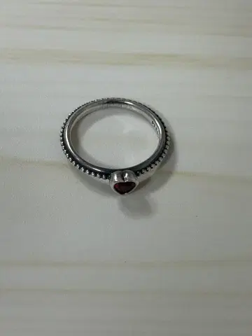 Pandora 판도라 실버 925 하트형 빨간색 스톤 반지 52호