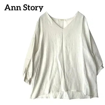 Ann Story V넥 셔츠 7부 소매 티셔츠 심플 화이트 성인