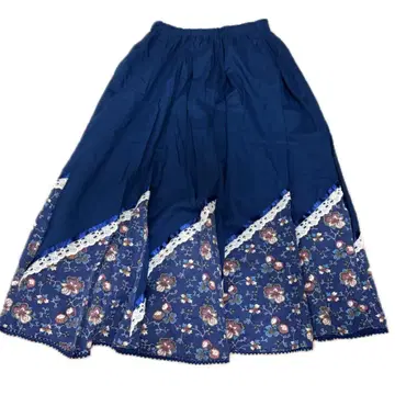 네이비 플라워 프린트 플레어 스커트 vintage 레이스