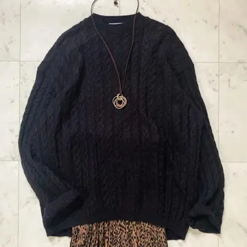 플라주 울 실크 케이블 니트 루즈핏 블랙