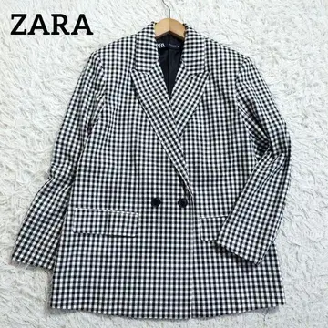 새상품급 ZARA 자라 테일러드 자켓 더블 체크 화이트 블랙 체크 M