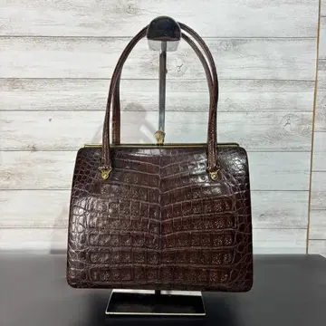 [ 빈티지 ] 핸드백 악어 엠보싱 가마구치 가죽 브라운
