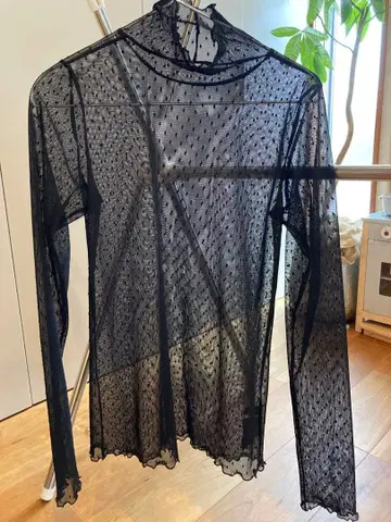 도트 튤 하이넥 풀오버