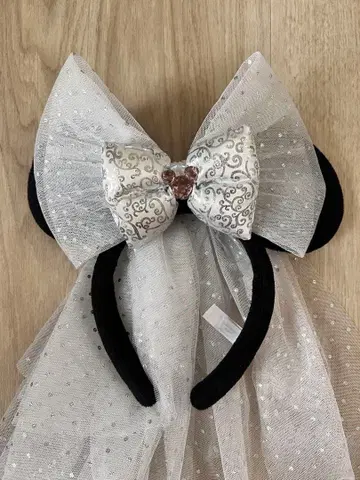 디즈니 머리띠 실버 리본