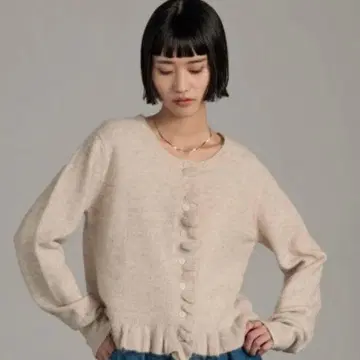 로리즈팜 치비 프릴 가디건 니트 긴팔 겉옷 아이보리