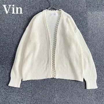 야마다야 Vin 펄 트리밍 니트 가디건 화이트