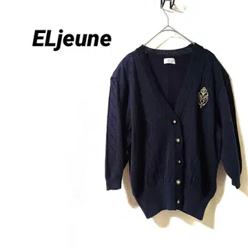 3760K 엘르 가디건 네이비 V넥 겉옷 7부 소매 레트로 M