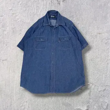 90s 데님 반팔 셔츠 LL 오버 사이즈 워크 구제 의류 아메카지