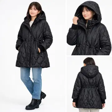 루일 에 부티크 퀼팅 코트 블랙 S~M 후드 허리 조절