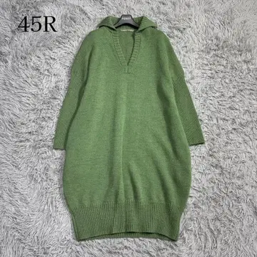 새상품급 45R 알파카 리브 니트 원피스 세일러 카라 그린