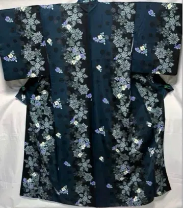 워셔블 기모노 이중 기모노 코몬 H.L 네이비 바탕에 눈꽃 무늬