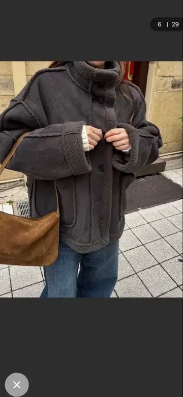 [새상품] El mar 페이크 무스탕 자켓 차콜 그레이