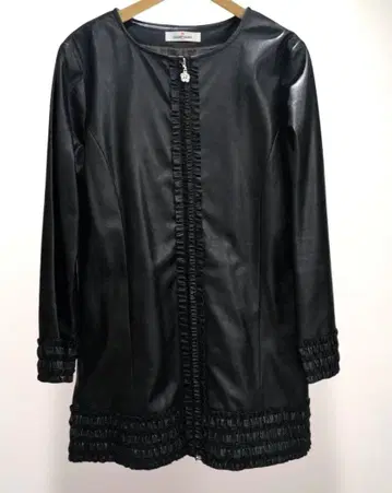 GALLERY VISCONTI 블랙 가죽 롱 자켓