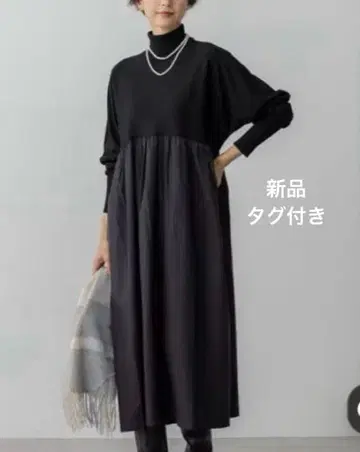 새상품 23구 정가 3만 1900엔 [세탁 가능] 개더 콤비 니트 원피스