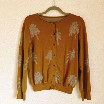 군겐도 네네 나무 무늬 가디건 긴팔 울 브라운