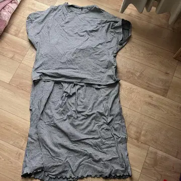 데셍 드 모드 깅엄 체크 셋업 반팔