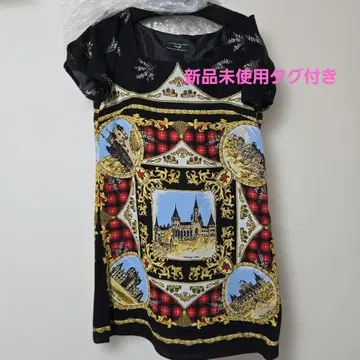 새상품 스윙 반팔 무릎 기장 원피스 스카프 패턴