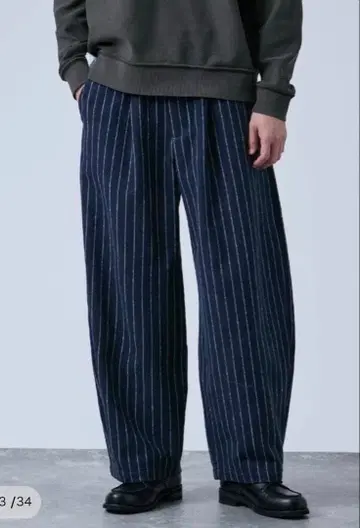 RED KAP 별주 울 라이크 배럴 레그 와이드 슬랙스 네이비