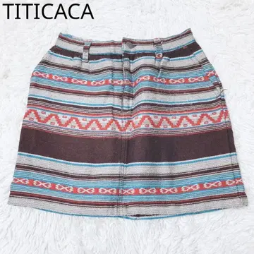 티티카카 타이트 스커트 컬러풀 올 패턴 벨트 루프 허리밴딩 배색 M
