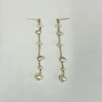 [ H ] 레어 K10 각인 펄 체인 귀걸이 골드