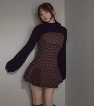 andmary Lulu check set mini dress red