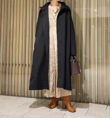 CABaN 울 개버딘 스탠드 카라 코트 블랙 S 사이즈