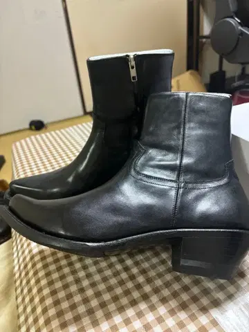 블랙 가죽 스틸레토 부츠 26cm