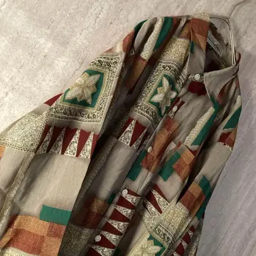 빈티지 남성용 셔츠 올 패턴 폴리 셔츠 유럽풍 그레이 어스 컬러