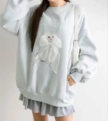 올리브 데 올리브 고양이 맨투맨 색스 속기모 포켓 부착