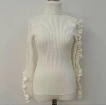 cygne 시뉴 프릴 슬리브 리브 니트 울 100% 터틀넥