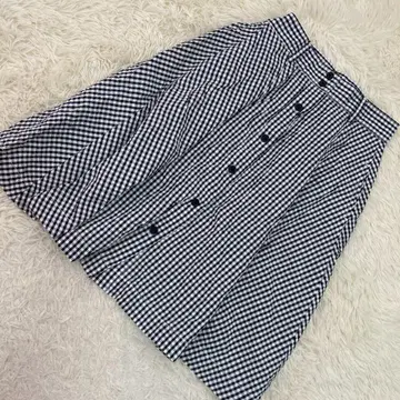 BROOKS BROTHERS 깅엄 체크 스커트 네이비 6 앞 버튼