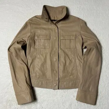 양가죽 INTERPLANET 크롭 가죽 자켓 베이지