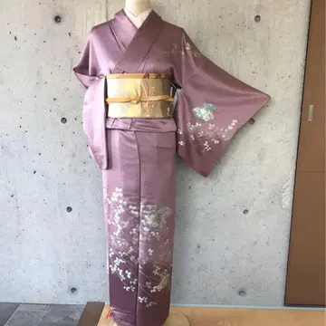 순수 실크 호몬기 부채 소나무 국화 귤과 고쇼구루마 이중 기모노