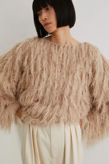 STYLEMIXER 헤어 리프 프린지 니트