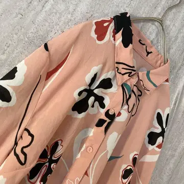 빈티지 블라우스 꽃무늬 레트로팝 올 패턴 아트 개성 강한 화려한 핑크