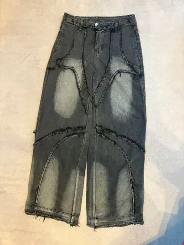 새상품급 그레이 와이드 데님 프린지 BUYMA
