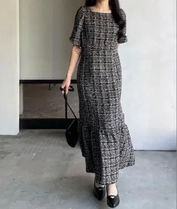 nairo 트위드 머메이드 원피스 블랙