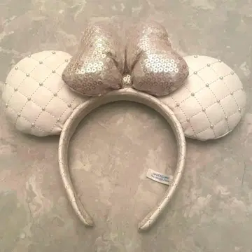 새상품급 디즈니 미니 화이트 머리띠 스팽글 펄 장식