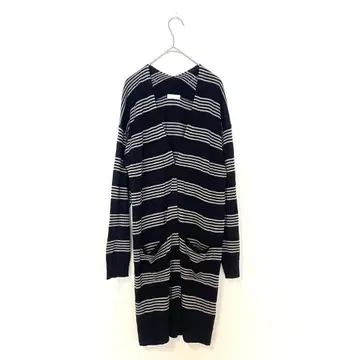 인덱스 가디건 롱 기장 보더 노카라 긴팔 겉옷 블랙