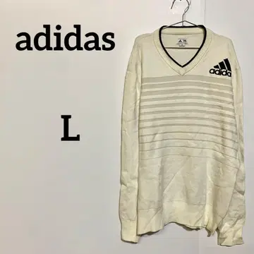 adidas V넥 니트 스웨터 화이트 L/G 로고
