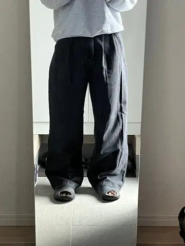 블랙 와이드 팬츠