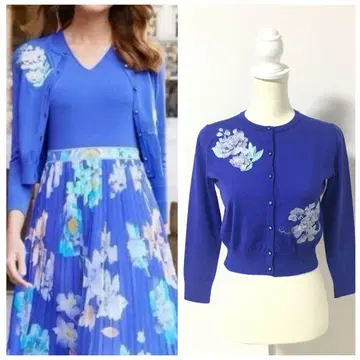 최근 새상품급 LEONARD 레오나르 아름다운 자수 가디건