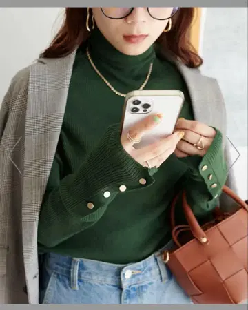 DISCOAT 리브 소매 버튼 터틀 다크 그린