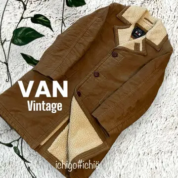 VAN JAC 빈티지 보아 안감 무스탕풍 런치 코트 가죽 버튼 M