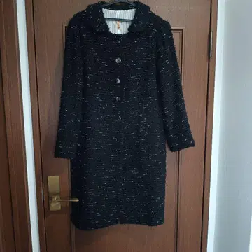 블랙 트위드 롱 코트