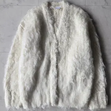 엘렌딕 슈퍼 롱 샤기 가디건 화이트 오버 사이즈